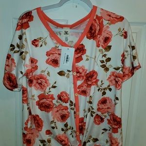 Sew in Love Pink Roses non functional Button Top large NWT